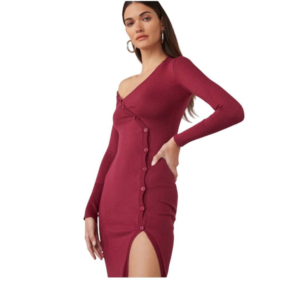 NEW Atoir Size 4 Burgundy Midi Sweater Dress Off Shoulder Side Slit Cotton Blend
